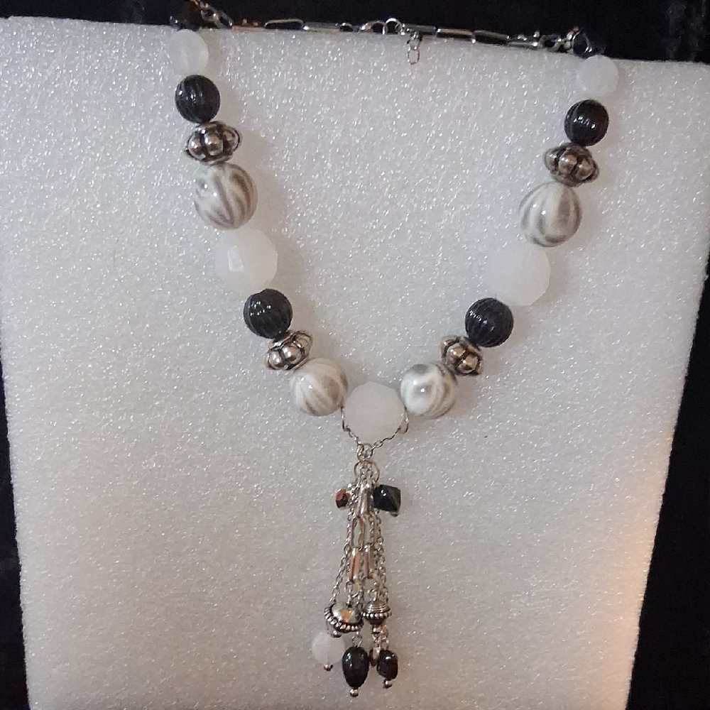 Elegant Black and White Beaded Necklace